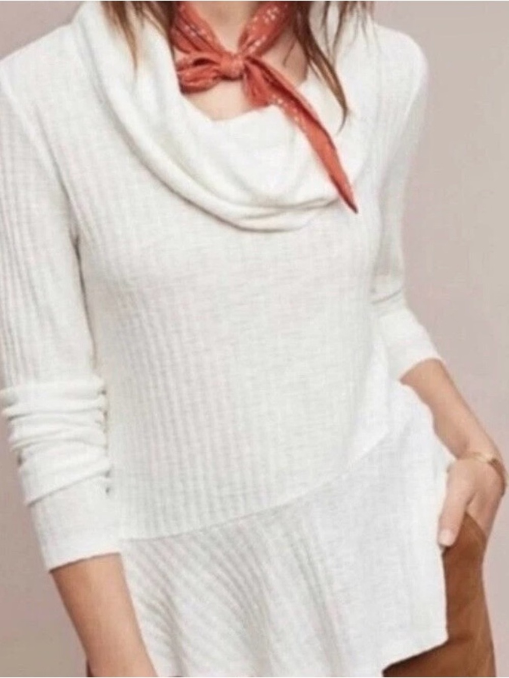 Maeve Ivory Ribbed Cowl Neck Top